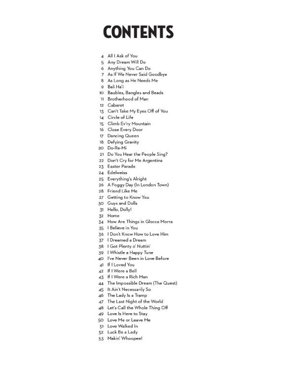 List of song titles on a white background with black text.