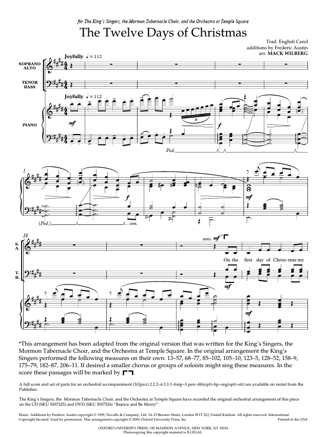 Sheet music for 'The Twelve Days of Christmas' with musical notation and text.