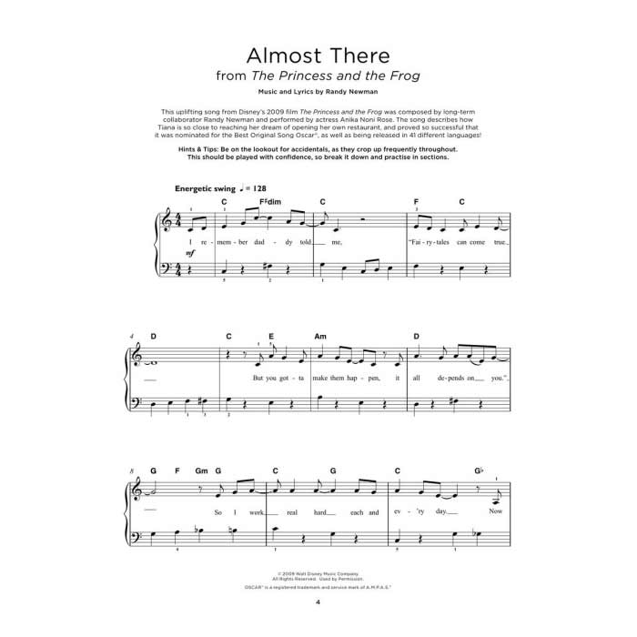 Sheet music for 'Almost There' from 'The Princess and the Frog' on a white background