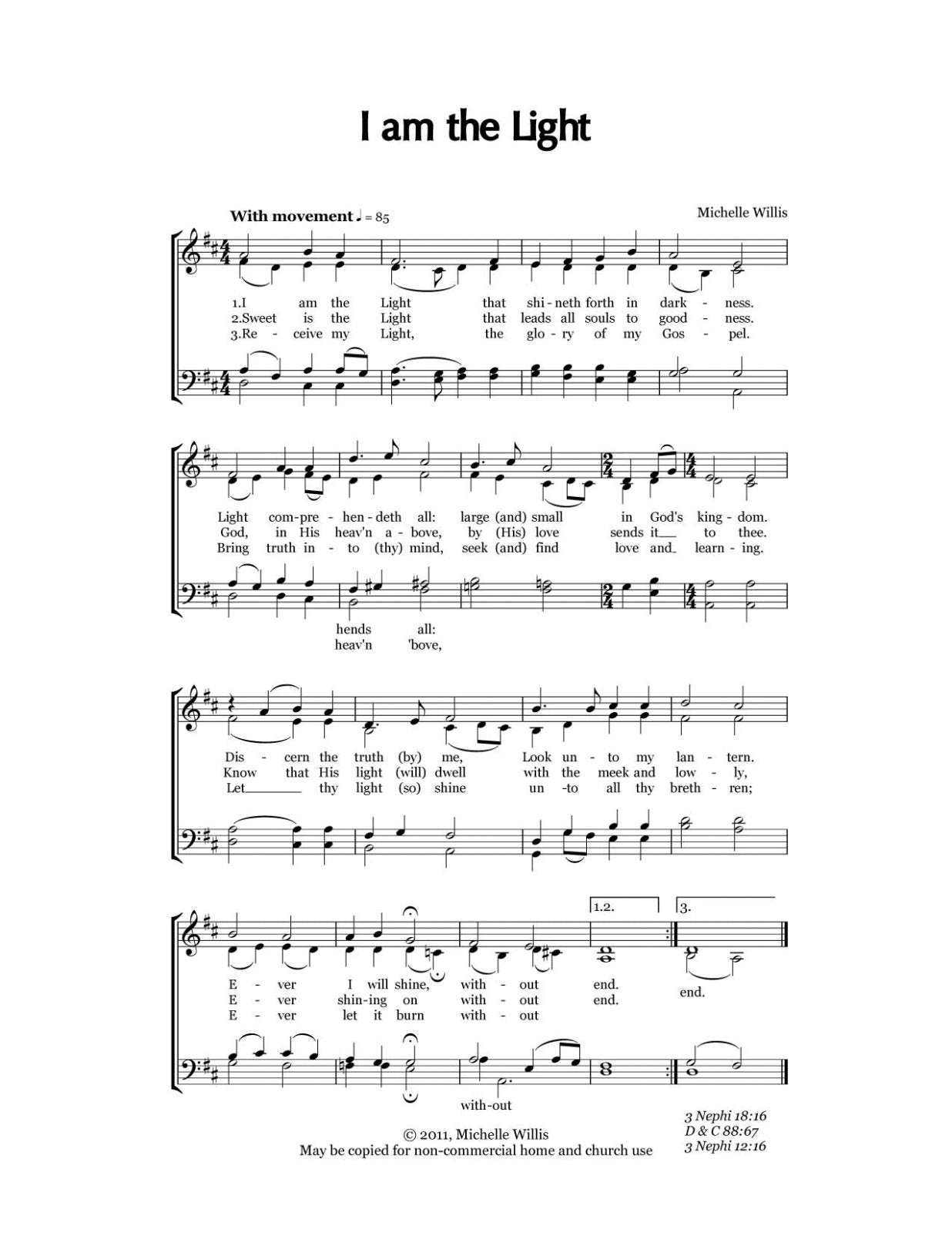 Free LDS sheet music I am the light hymn