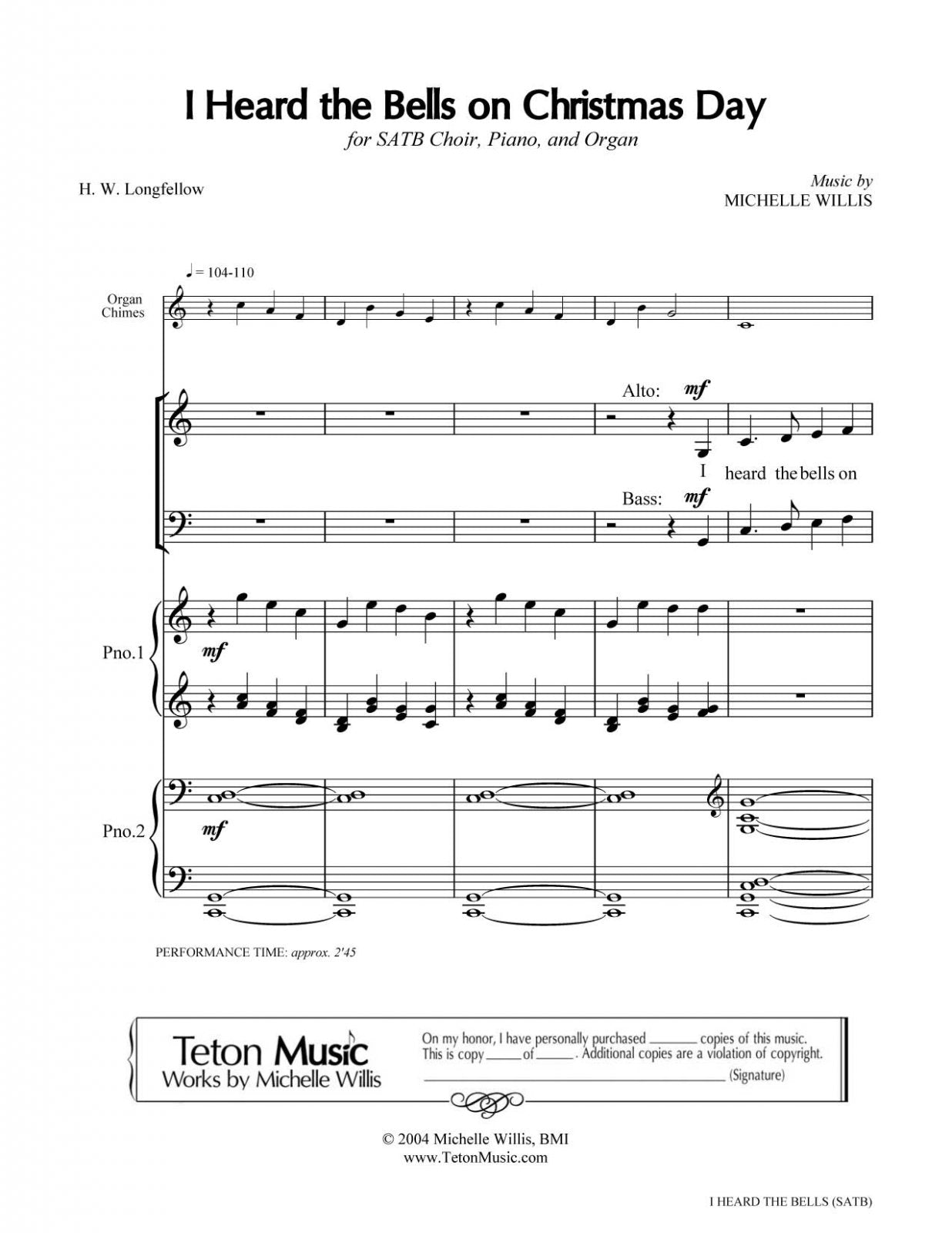 I heard the bells on christmas day choir sheet music