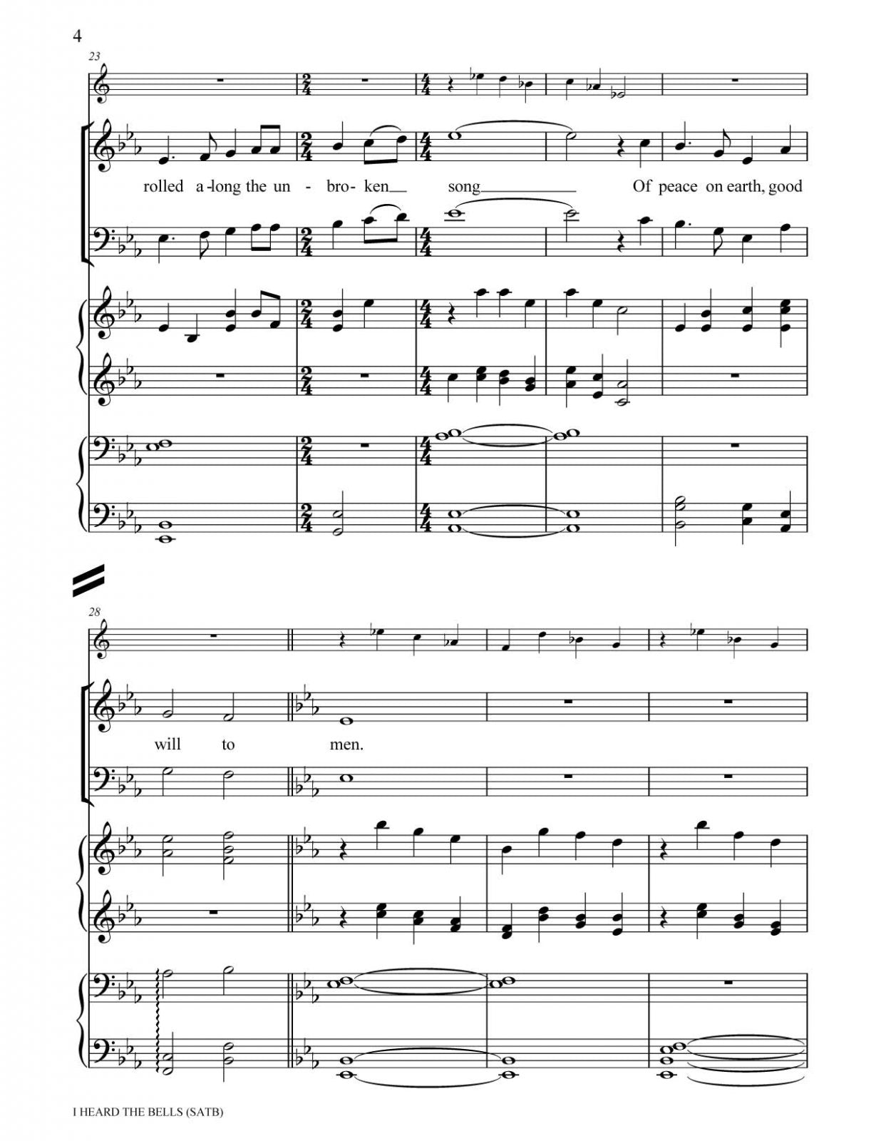 I heard the bells on christmas day hymn for satb choir