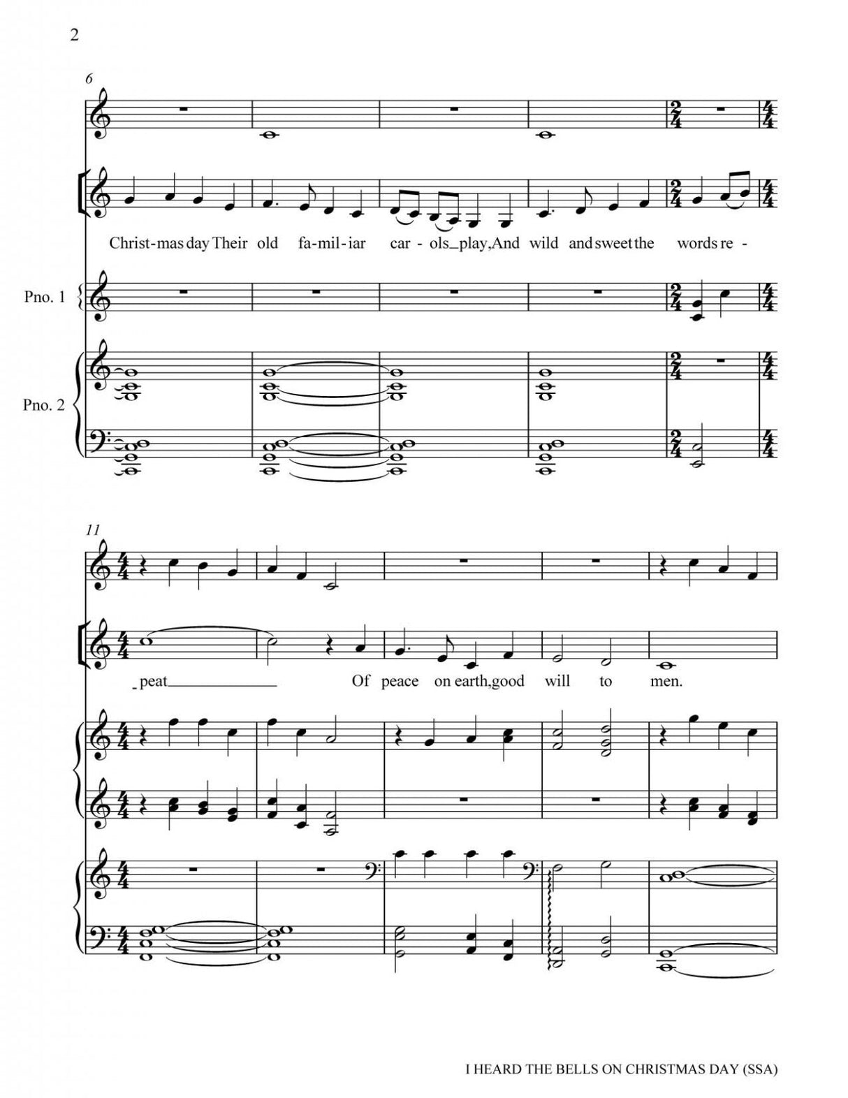 I heard the bells on christmas day for womens choir sheet music