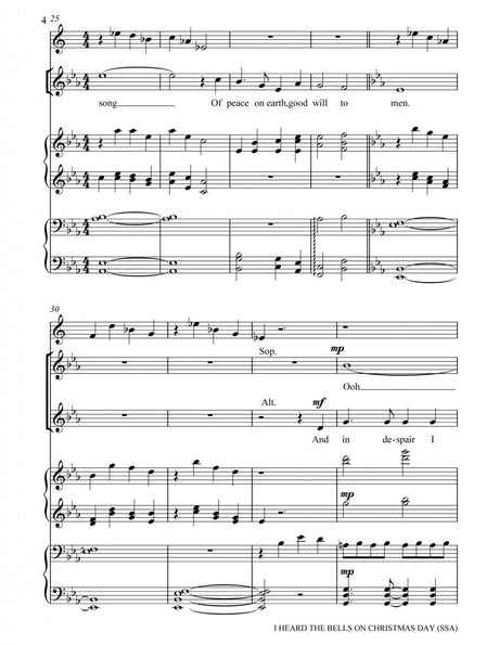 I heard the bells on christmas choir sheet music for ssa