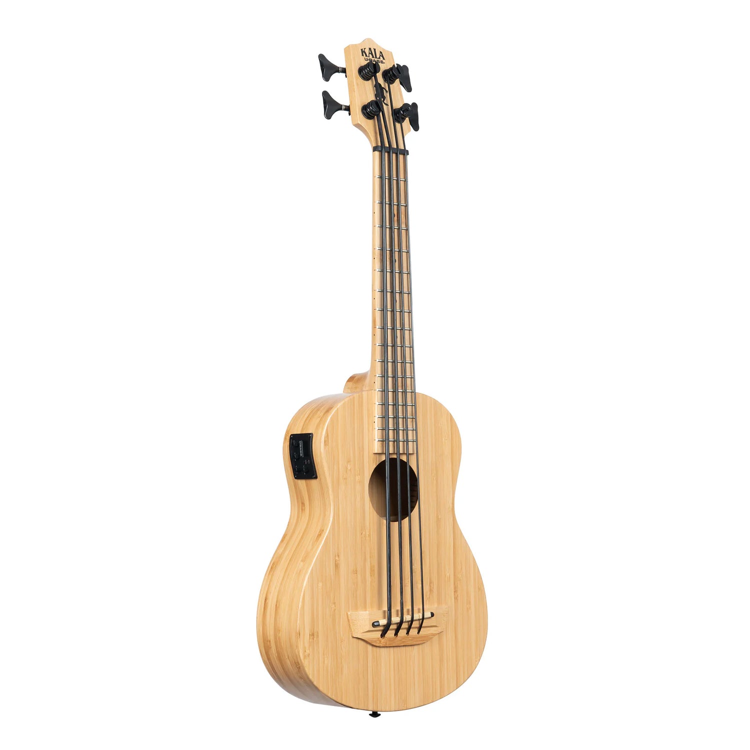 Kala Bamboo Acoustic-Electric U-BASS guitar with a natural bamboo finish, solid bamboo construction, and a satin finish on the neck and fingerboard.
