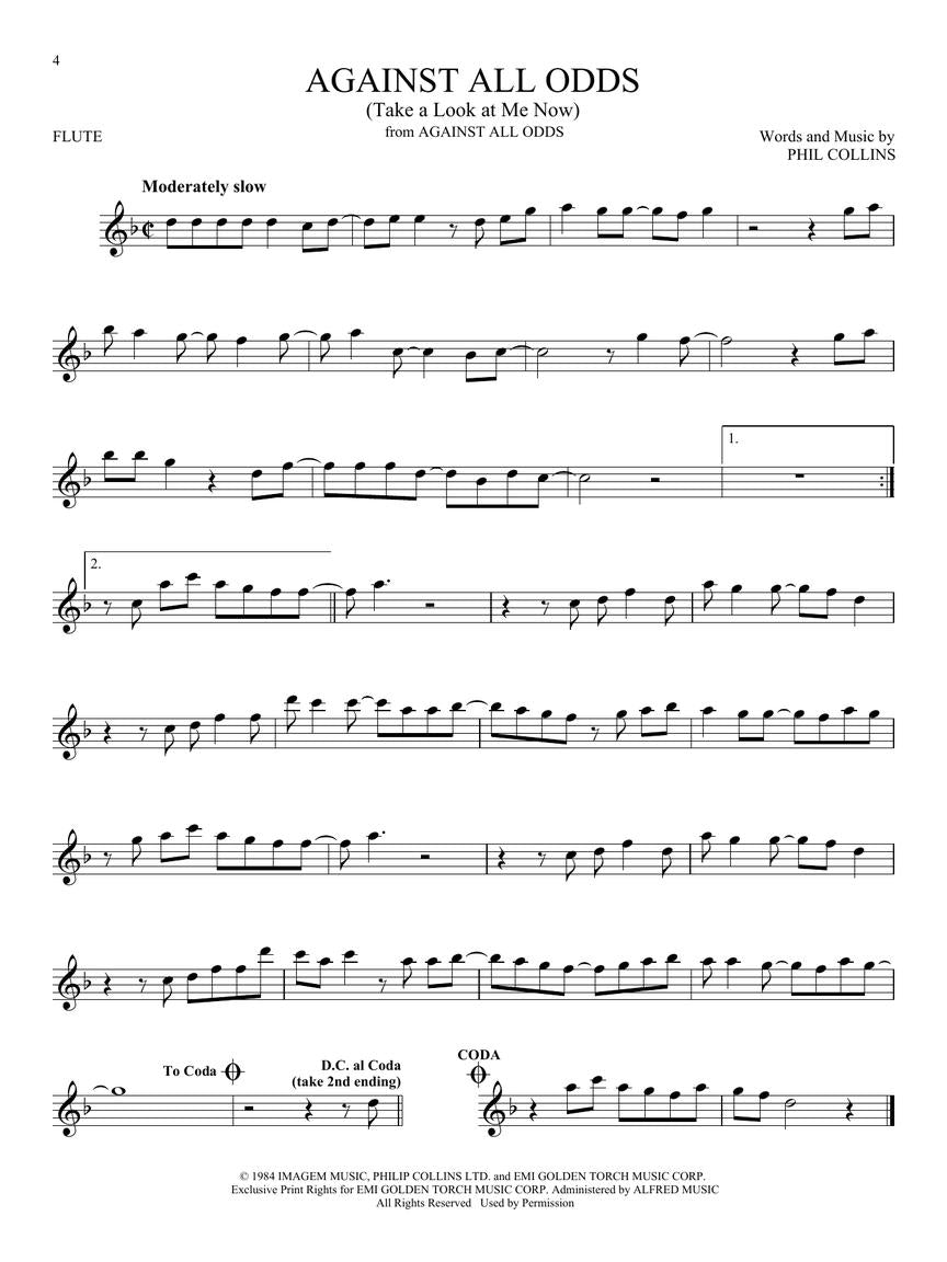 against all odds solo flute sheet music