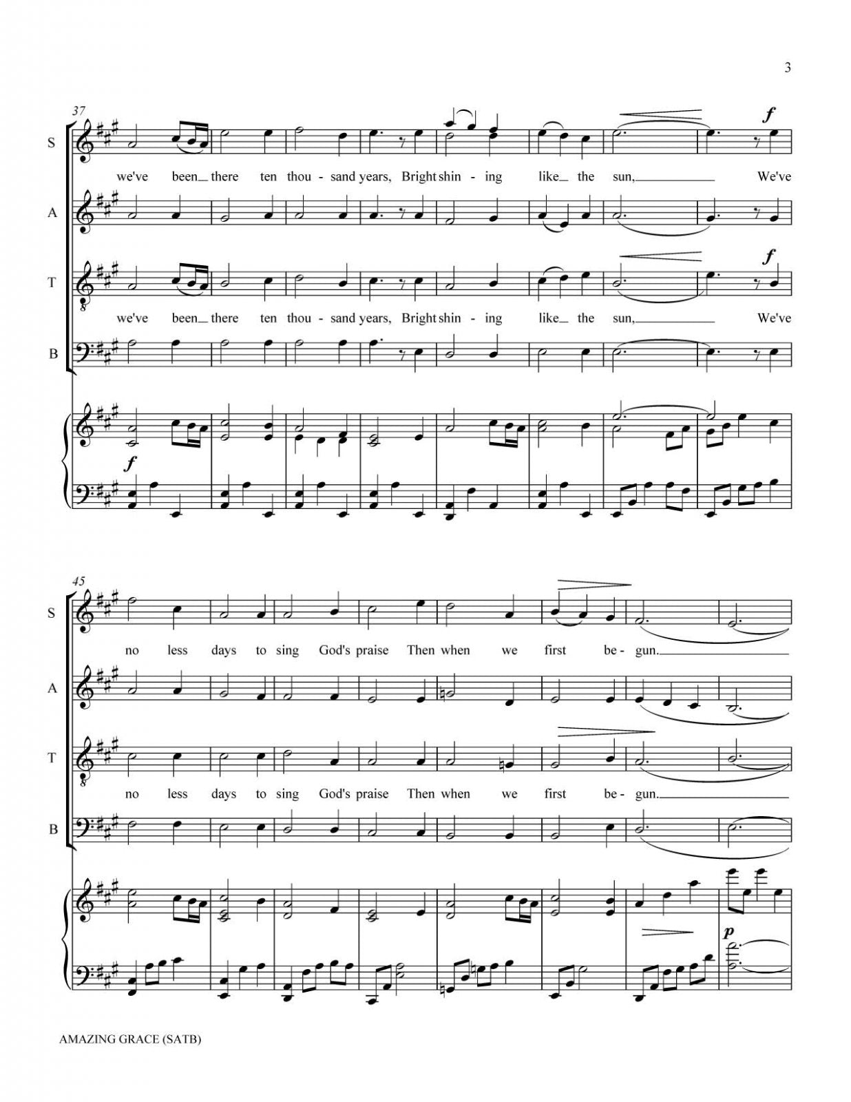 Amazing Grace hymn sheet music for choir