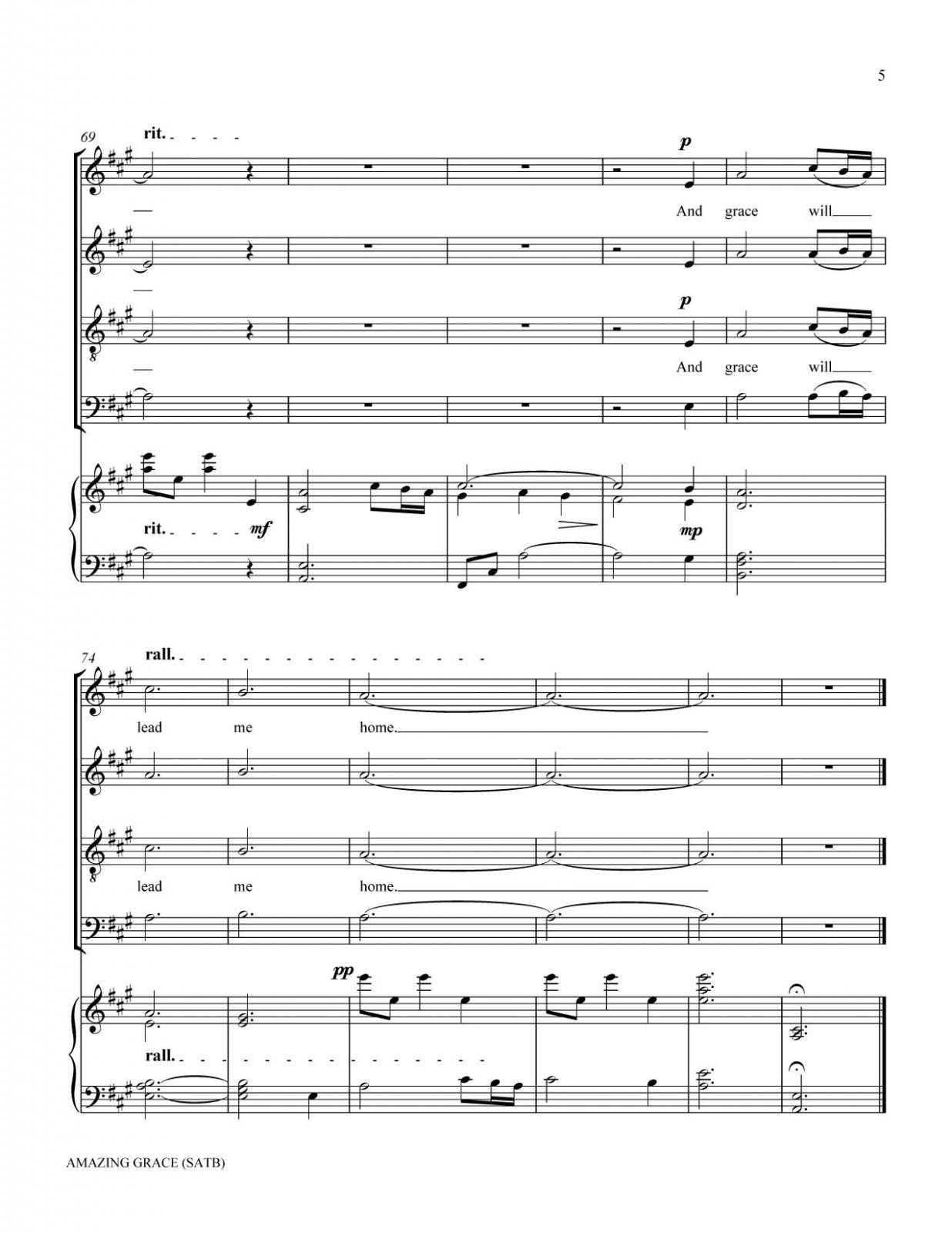 Amazing Grace hymn sheet music arrangement for SATB choir