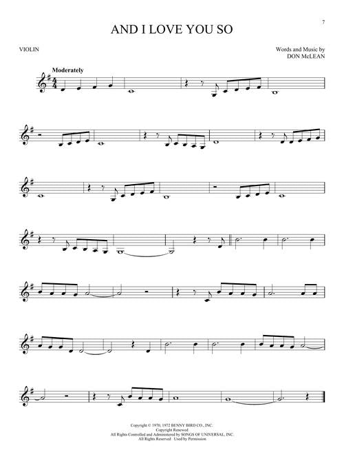 and I love you so solo for violin sheet music