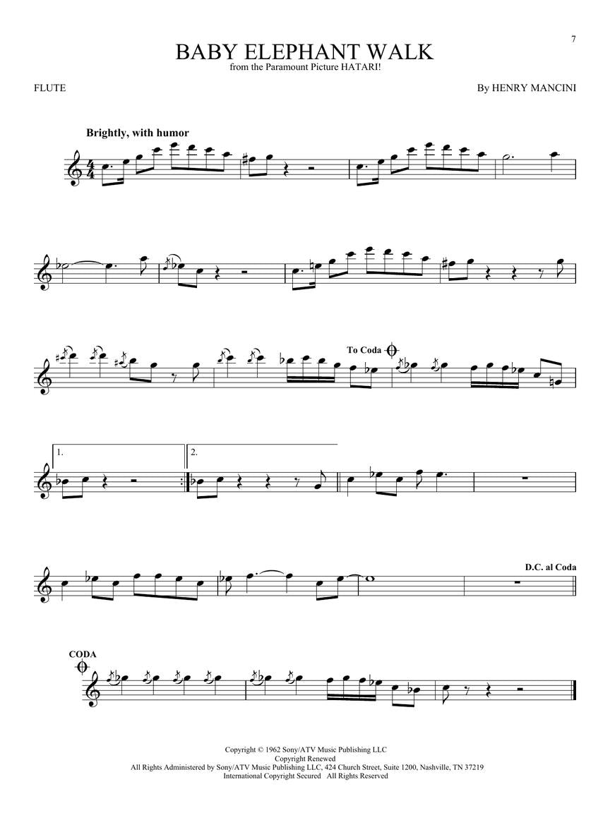 baby elephant walk for solo flute sheet music