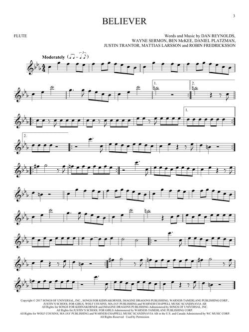 believer by imagine dragons sheet music on flute