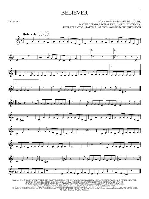 believer sheet music by imagine dragons for trumpet