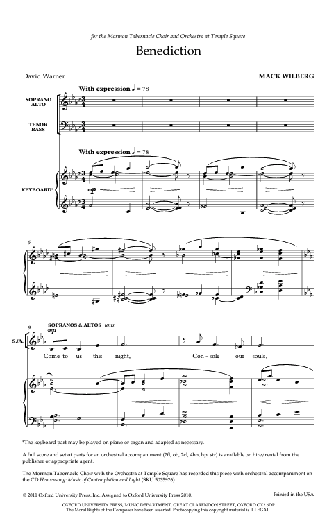 Benediction mack wilberg sheet music for choir