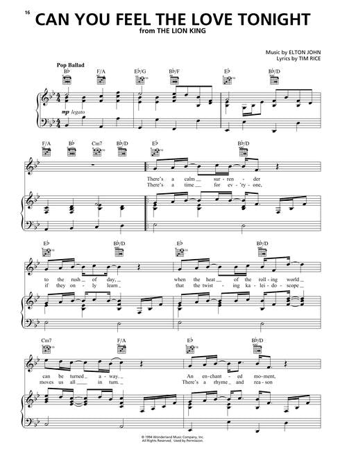 can you feel the love tonight sheet music from lion king for piano