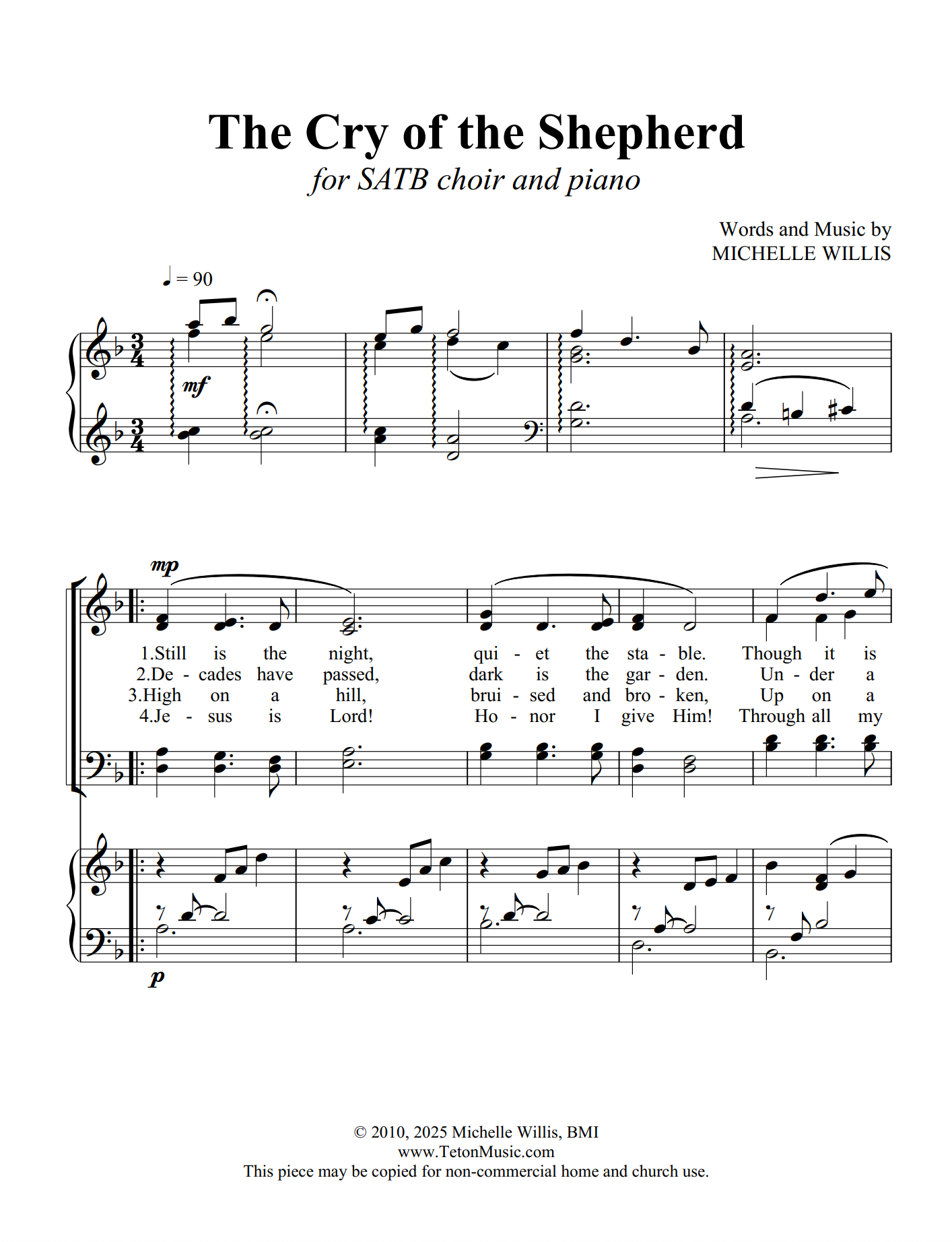 christmas sheet music by michelle willis for satb choir of cry of the shepherd free download