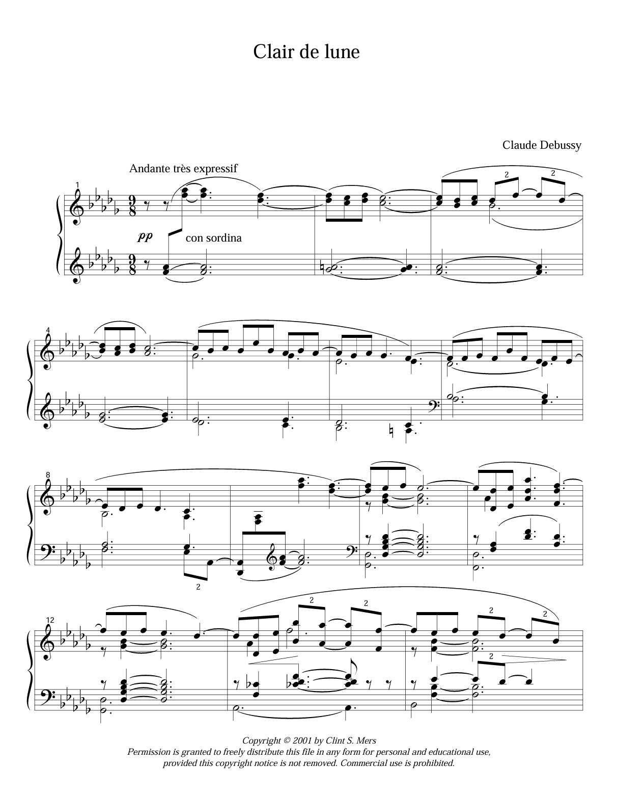 clair de lune sheet music for piano from teton music