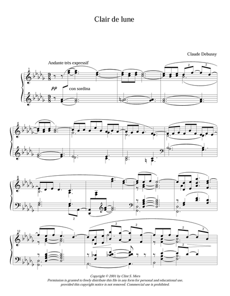 clair de lune sheet music for piano from teton music