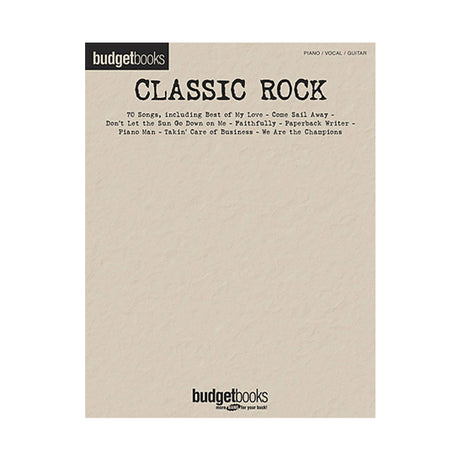 Cover of the sheet music book 'Classic Rock' by Budget Books, featuring text and a small image of a guitar.