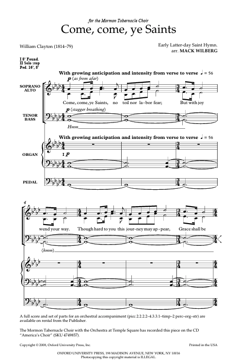 come come ye saints by mack wilberg hymn sung by the tabernacle choir