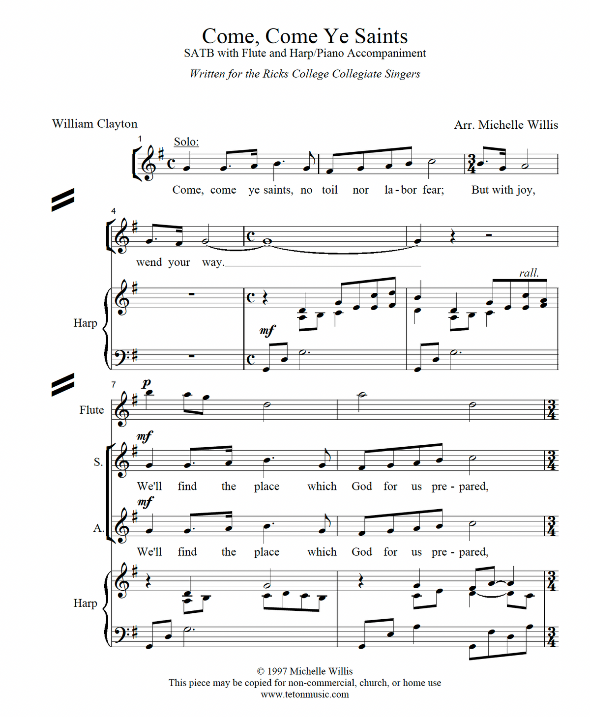 Come Come Ye Saints (SATB)