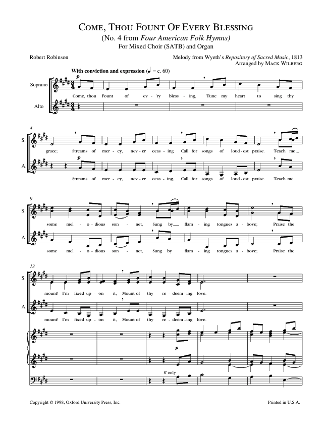 come thou fount of every blessing sheet music by mack wilberg sung by the tabernacle choir