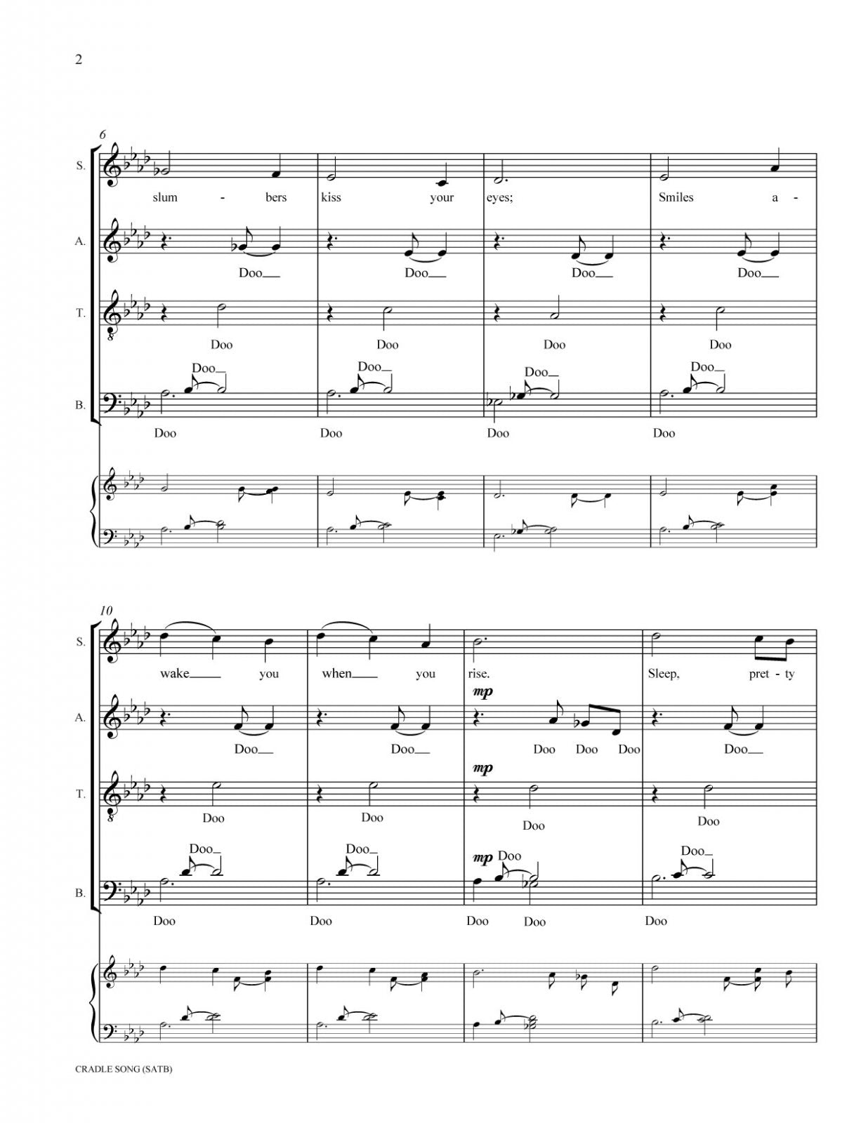 Cradle song for choir shet music