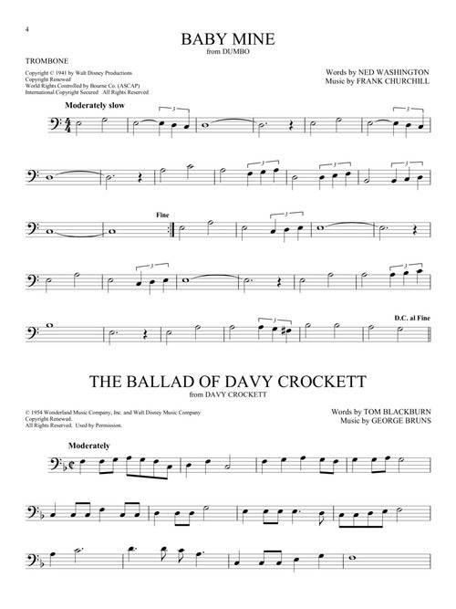 Davy Crockett Disney sheet music for trombone