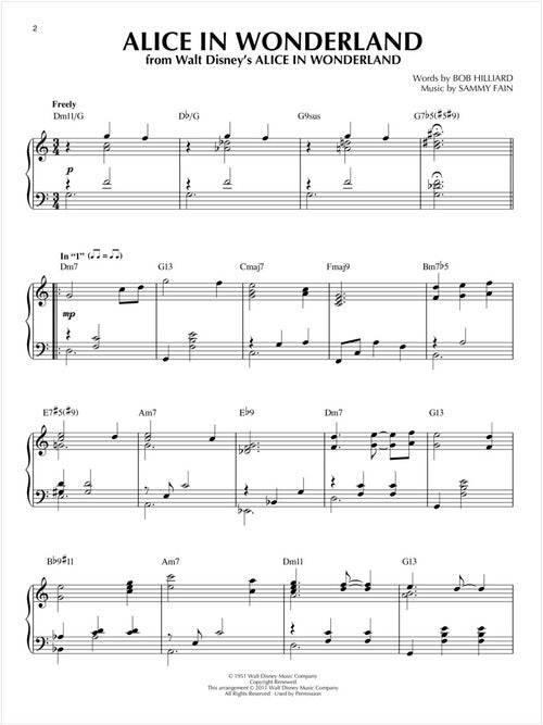 disney jazz piano sheet music solos from alice in wonderland