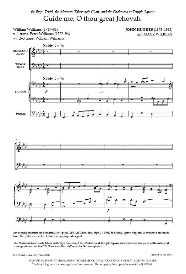 Sheet music for 'Guide me, O thou great Jehovah' with musical notation and text.