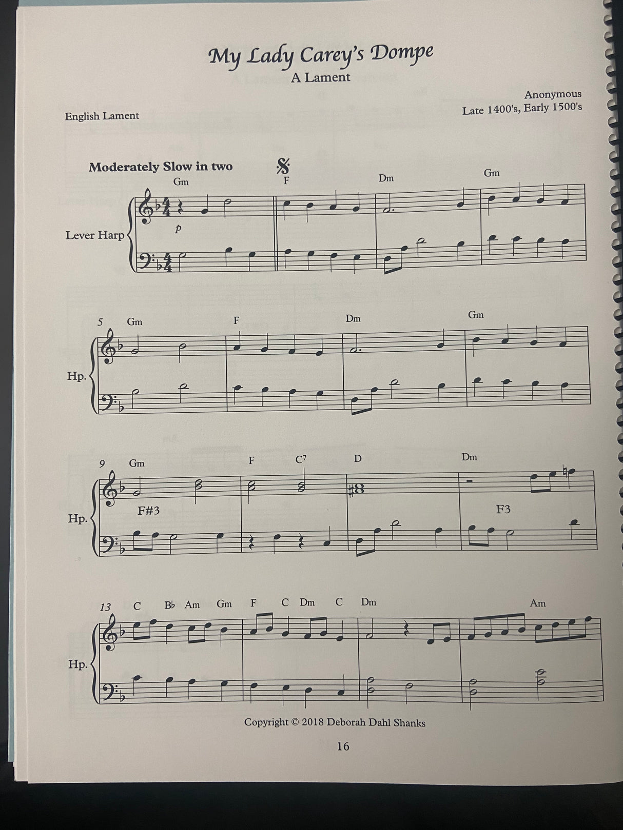 Sheet music for 'My Lady Carey's Dompe' by Anonymous, featuring musical notation and text.