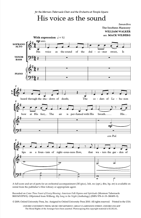 his voice as the sound by mack wilberg for choir sheet music