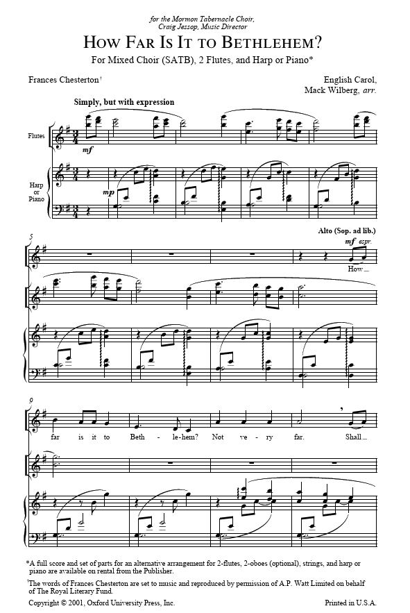 Sheet music for 'How Far Is It to Bethlehem?' with musical notation and text.
