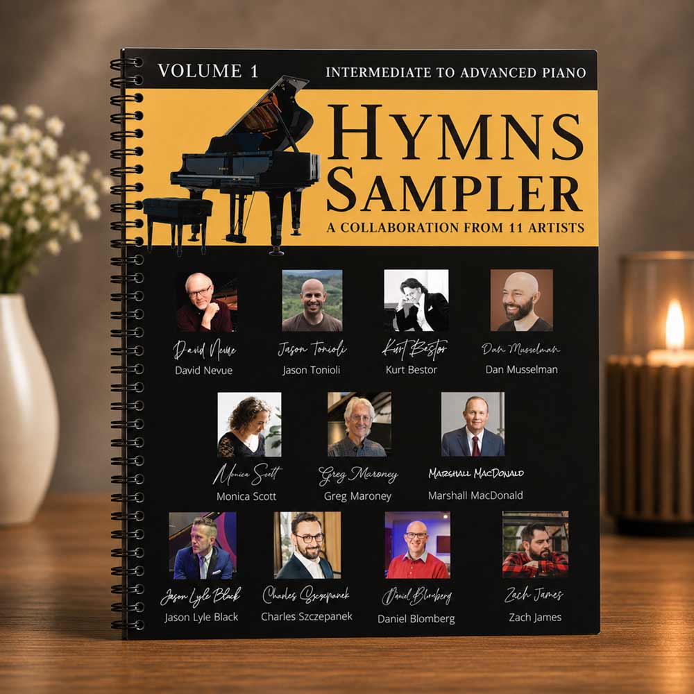 Music book titled 'Hymns Sampler' by Jason Tonioli sheet music