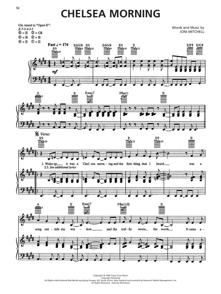 joni mitchell sheet music chelsea morning for piano