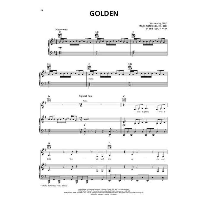 Sheet music for the song 'Golden' by Ed Sheeran on a white background
