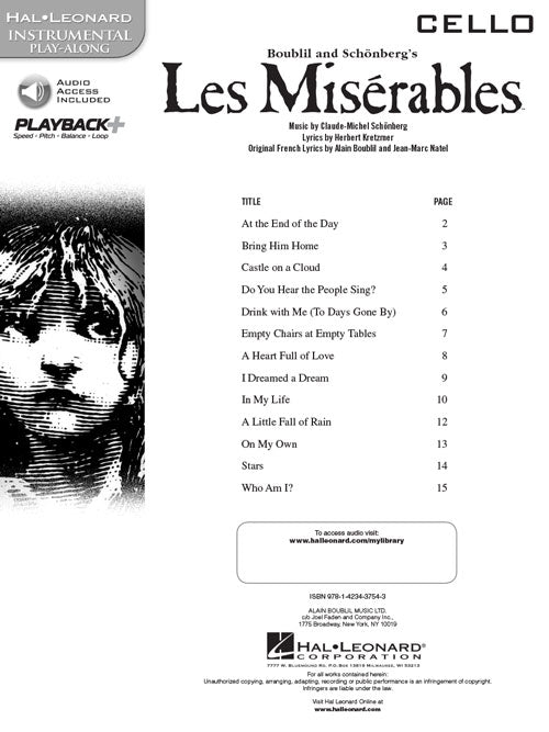 Les Miserables Cello Play-Along Book with Online Audio – Hal Leonard