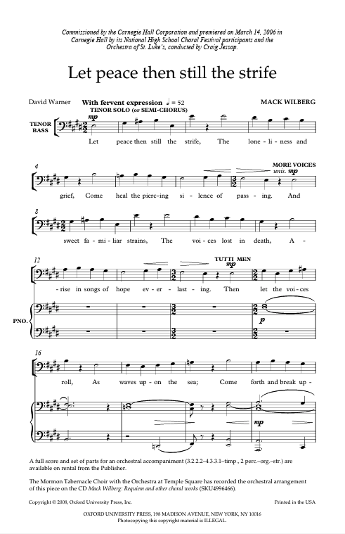let peace then still the strife by mack wilberg sheet music