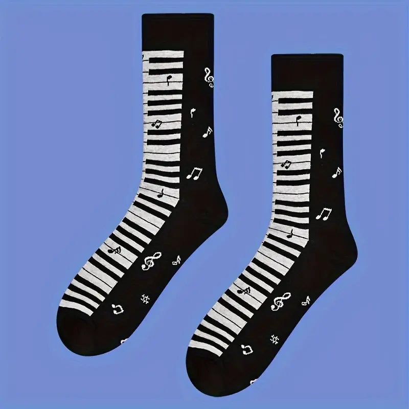 Men's Piano Theme Black Socks
