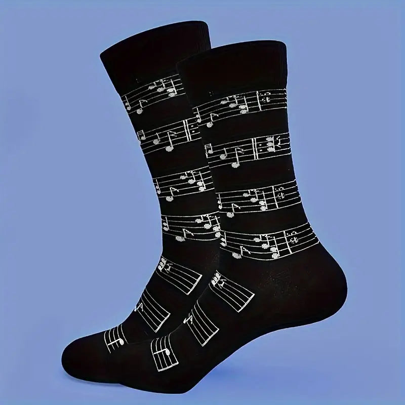 Men's Music Themed Soft Cotton Blend Crew Socks