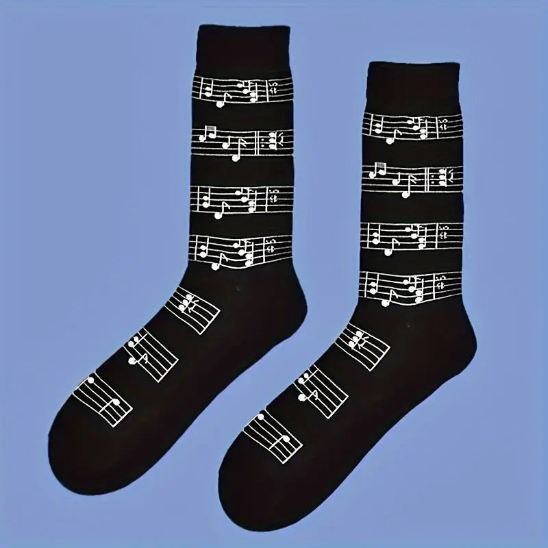 Men's Music Themed Soft Cotton Blend Crew Socks