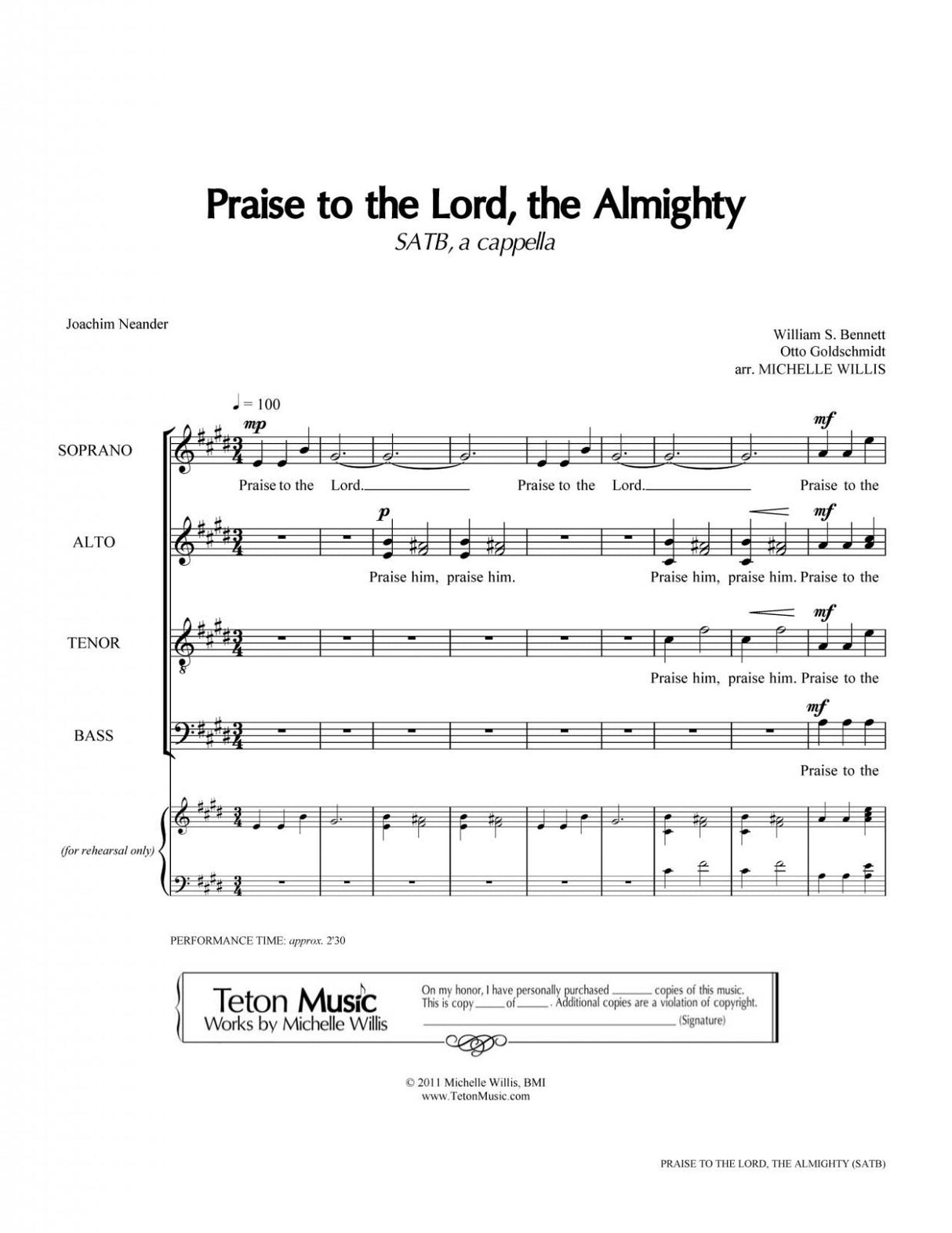 Praise to the Lord the Almighty (SATB)