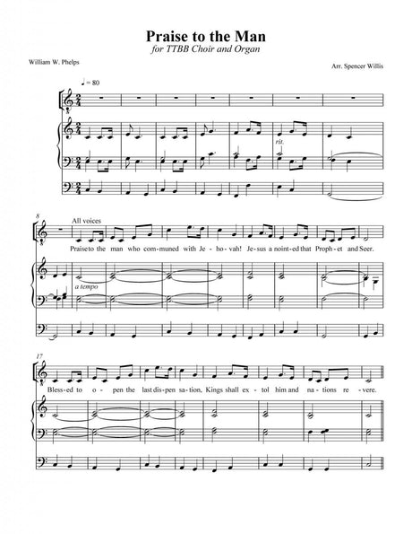 Praise to the man LDS hymn sheet music arrangement
