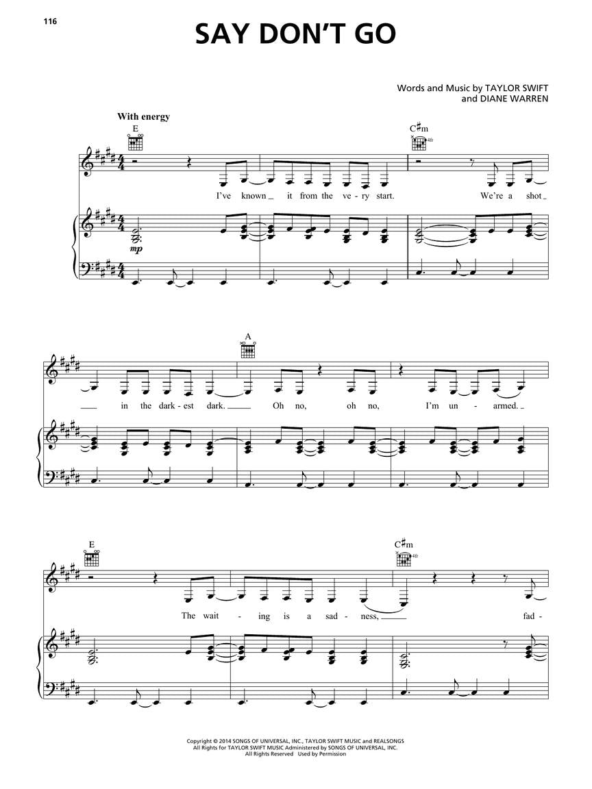 say don't go sheet music piano taylor swift