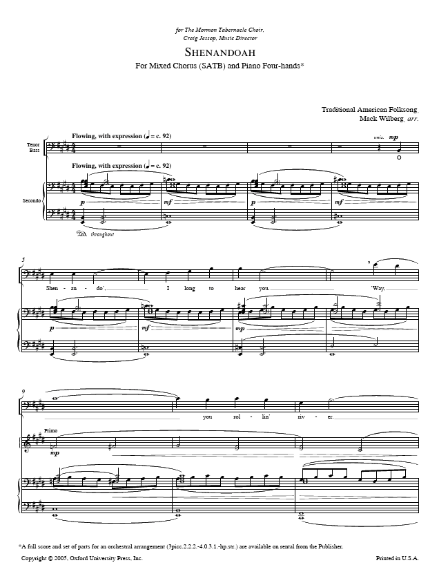Sheet music for 'Shenandoah' with musical notation and text.