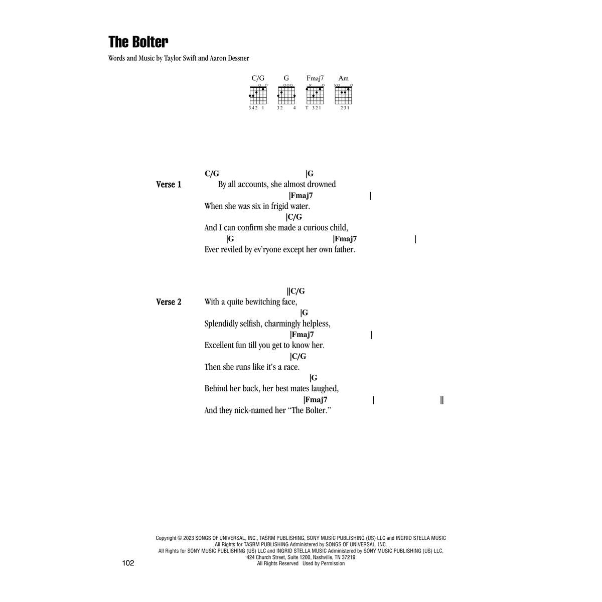 taylor swift the bolter sheet music for guitar