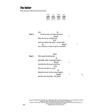 taylor swift the bolter sheet music for guitar