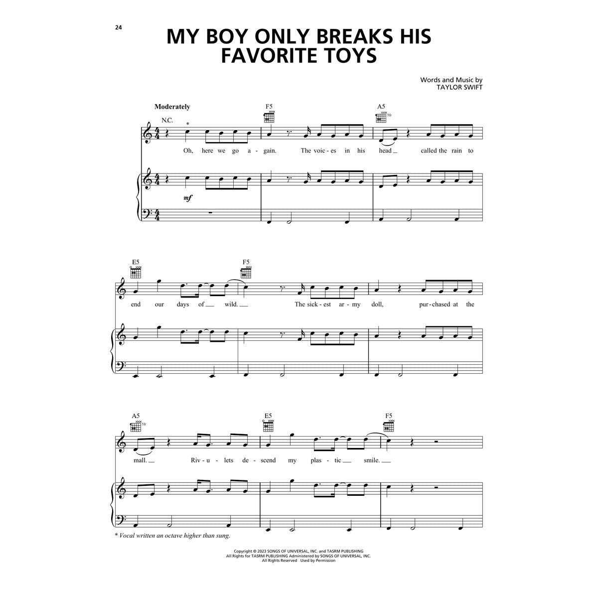 my boy only breaks his favorite toys sheet music from taylor swift