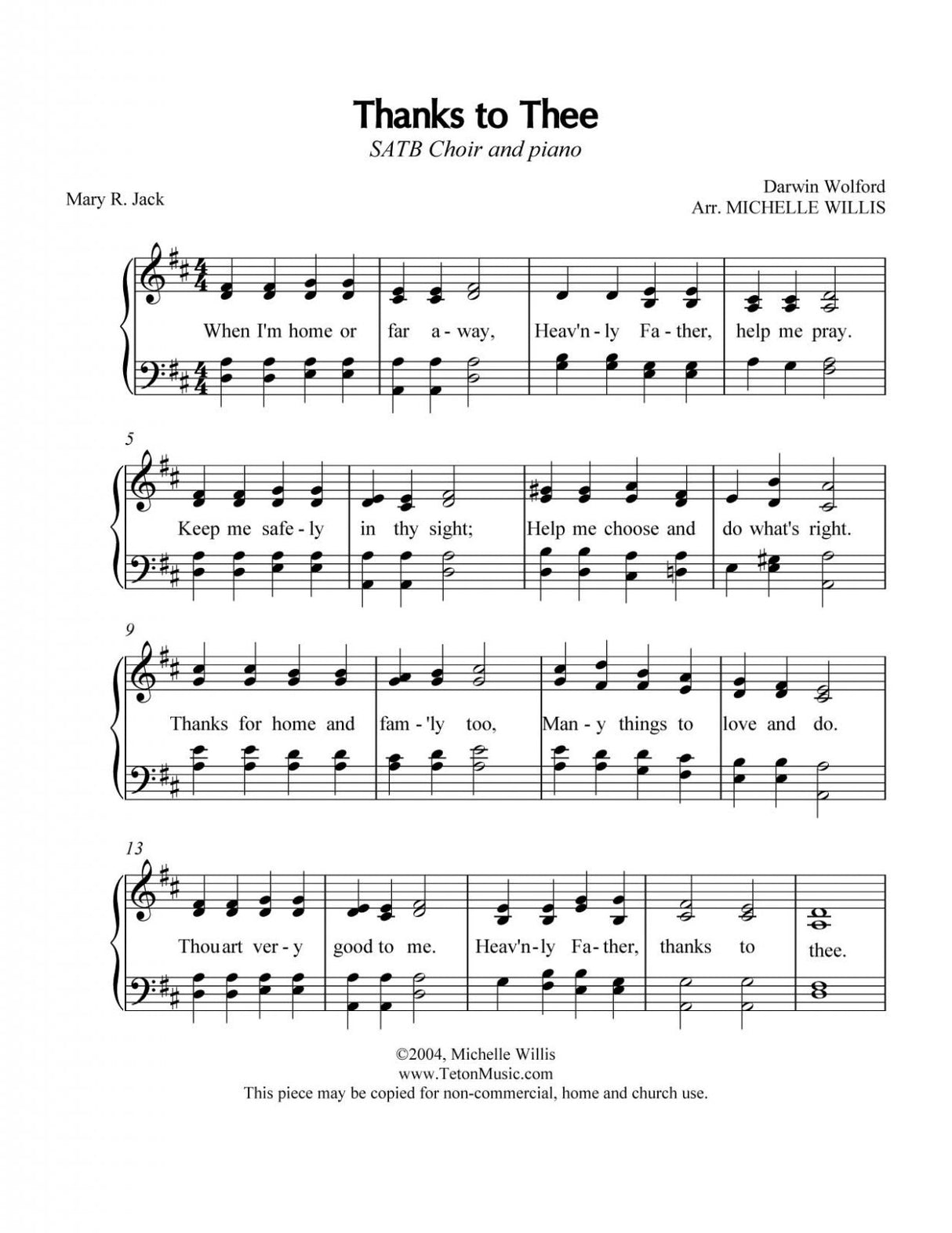 Thanks to Thee (SATB)
