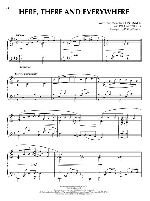 the beatles here there and everywhere sheet music by phillip keveren