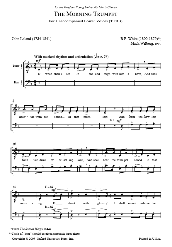 Sheet music for 'The Morning Trumpet' by John Leland with musical notation and text.